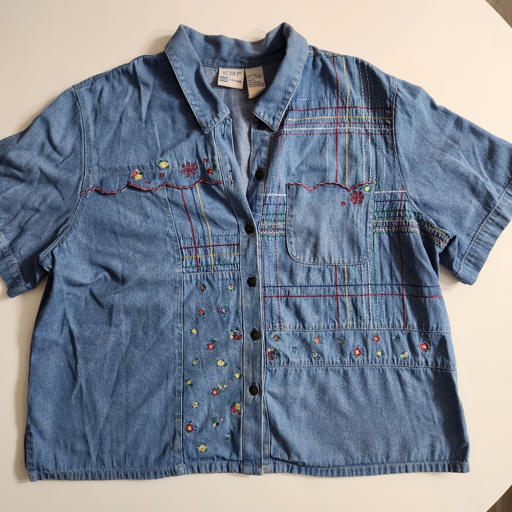 Koret Blue Denim Shirt with Colorful Embroidery - Picture 2 of 6